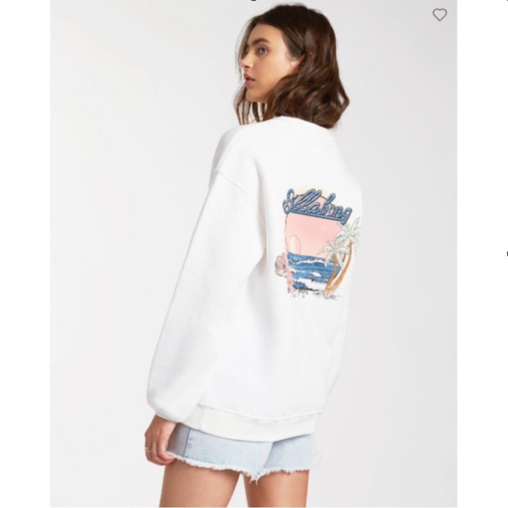 NWOT BILLABONG White Chase the Sky Graphic Sweatshirt Crewneck Fleece Lining